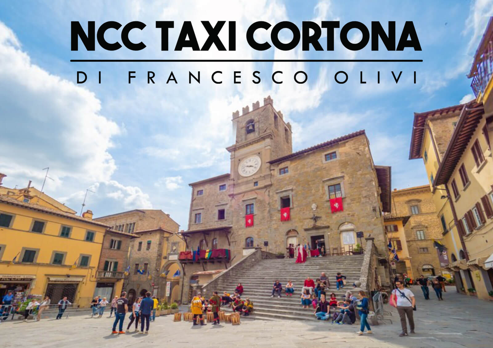 logo ncc taxi cortona con sfondo piazza